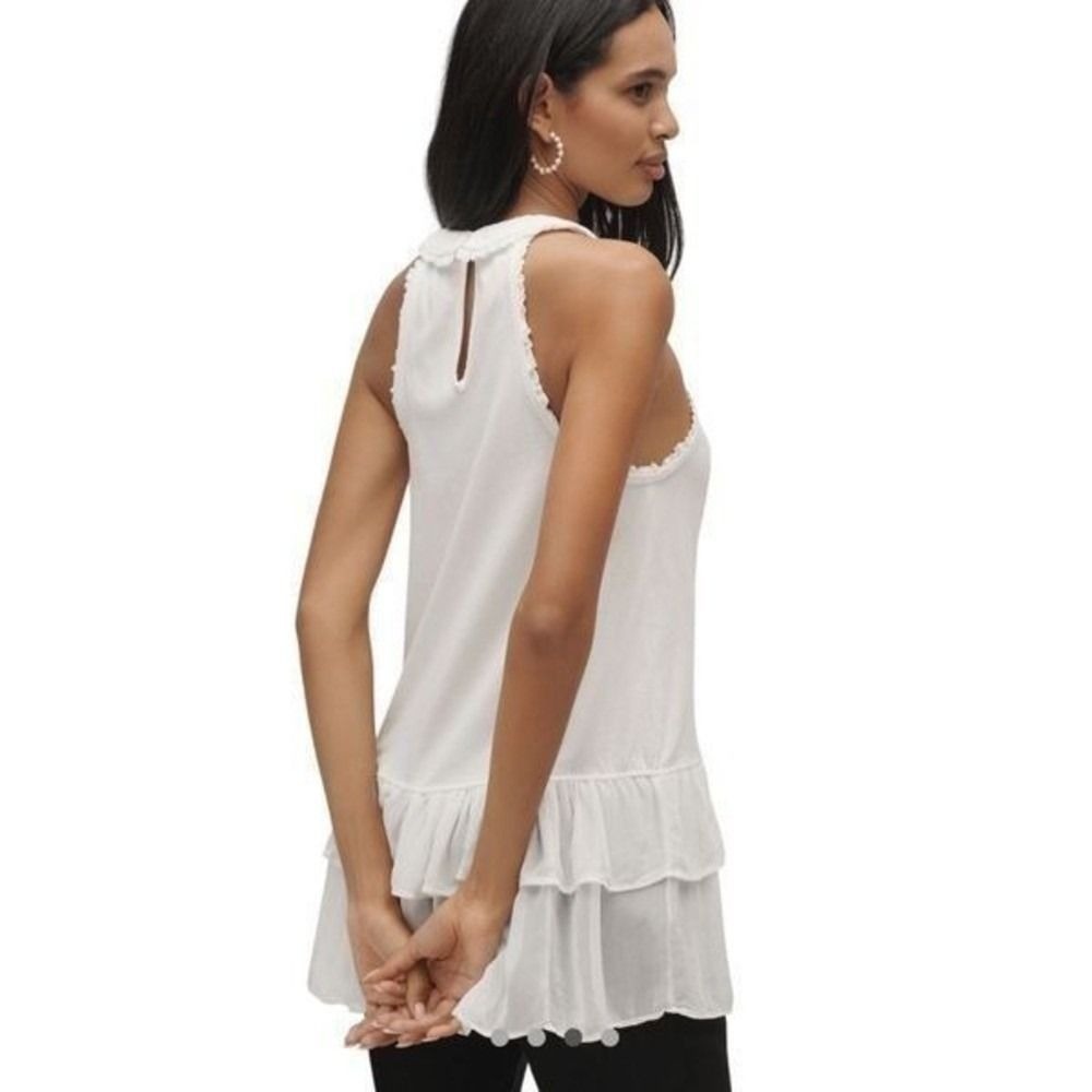 Anthropologie Maeve Ivory Ruffle Halter Top Peter Pan Collar Tunic Size Large - Picture 2 of 8